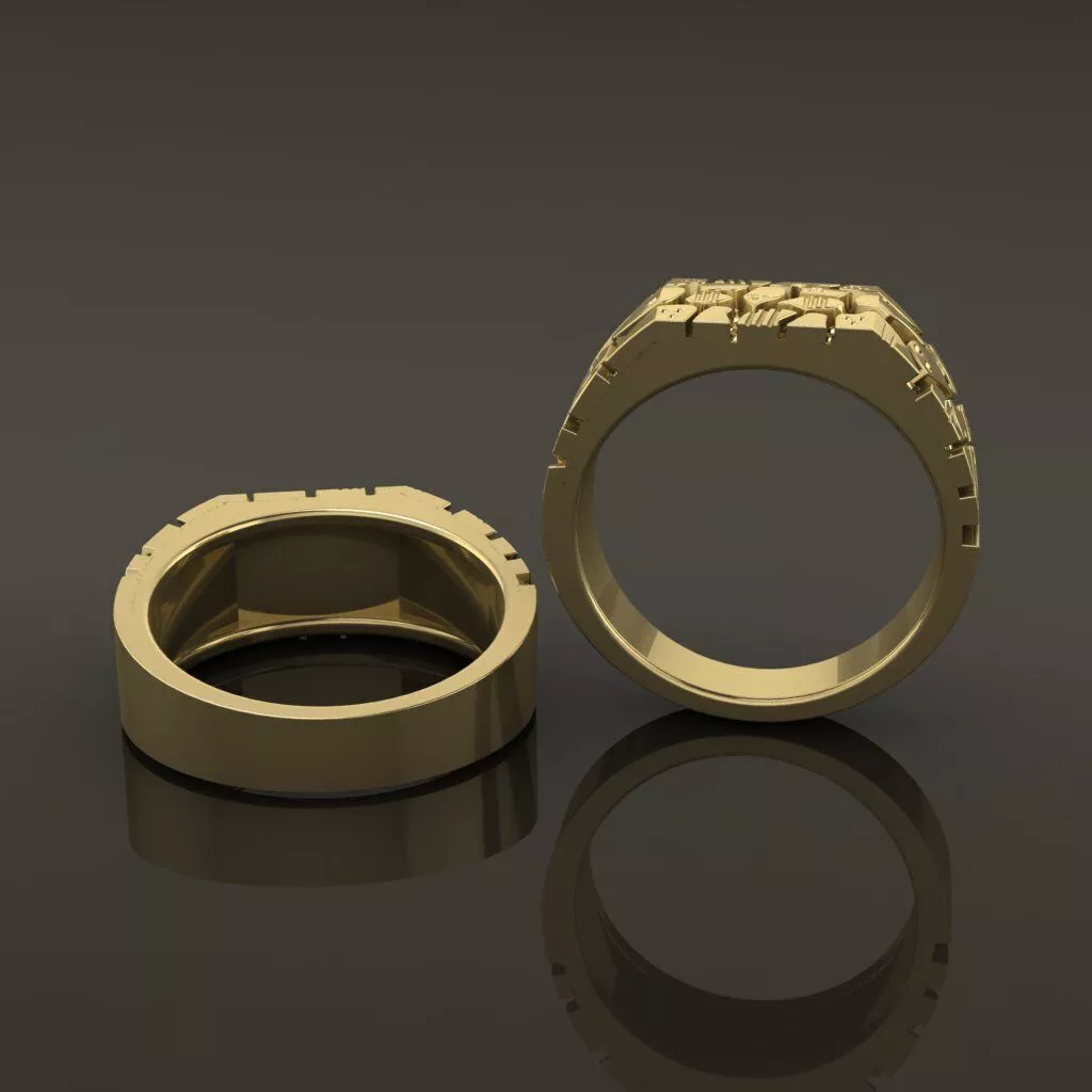 Gold Nugget Narrow Rectangular Signet Ring Mix Size 3D print model