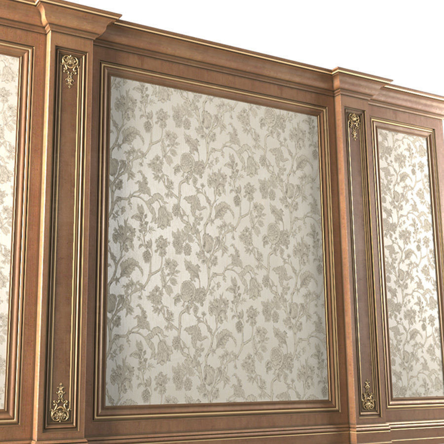 Wall wood boiserie paneling 3D model_1
