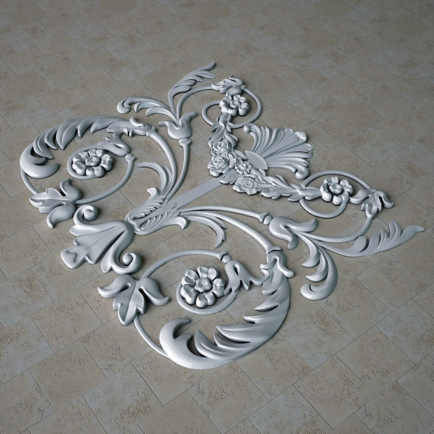 Architectural plaster ceiling carving 3D model_1