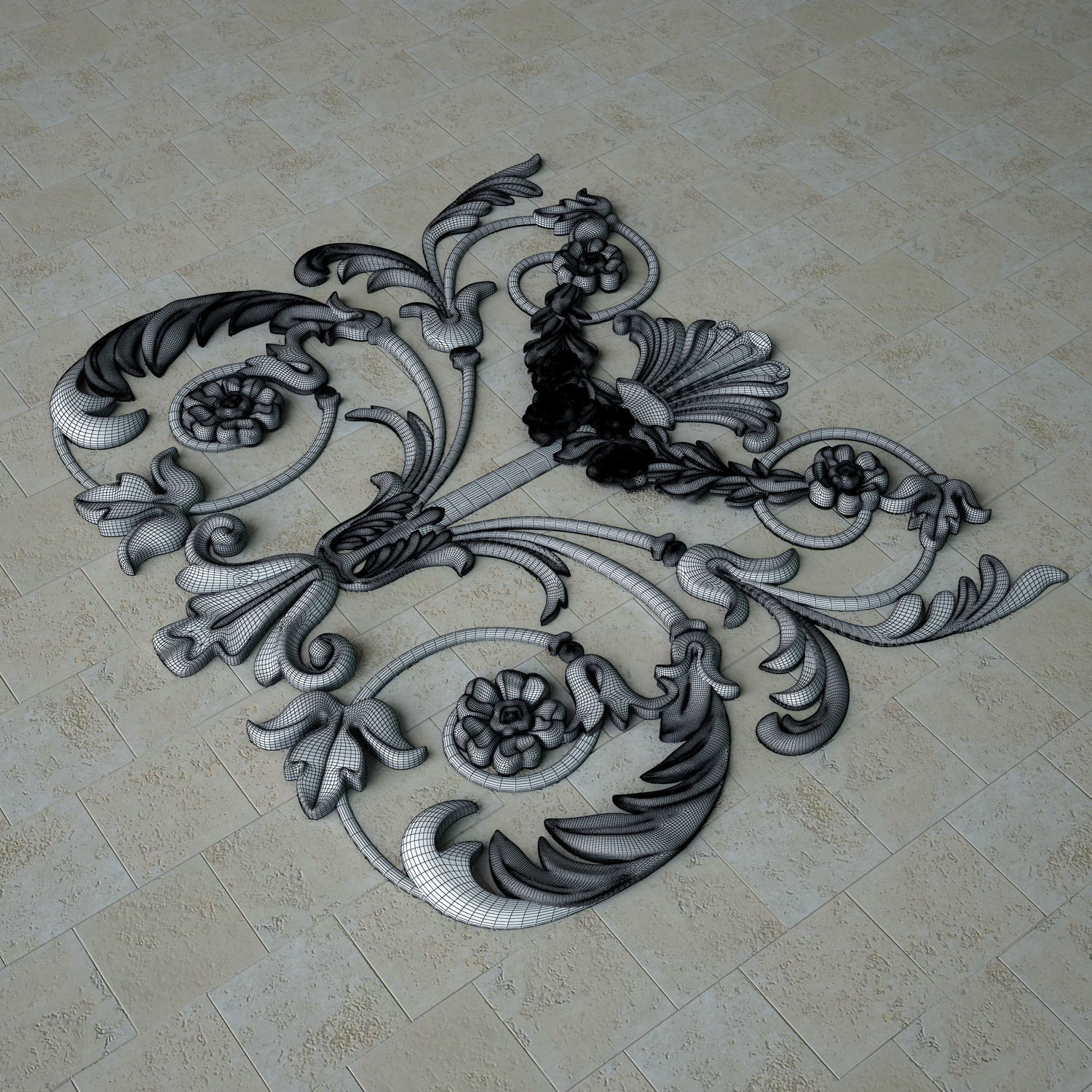 Architectural plaster ceiling carving 3D model_4