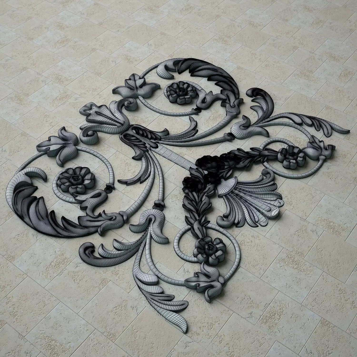 Architectural plaster ceiling carving 3D model_0