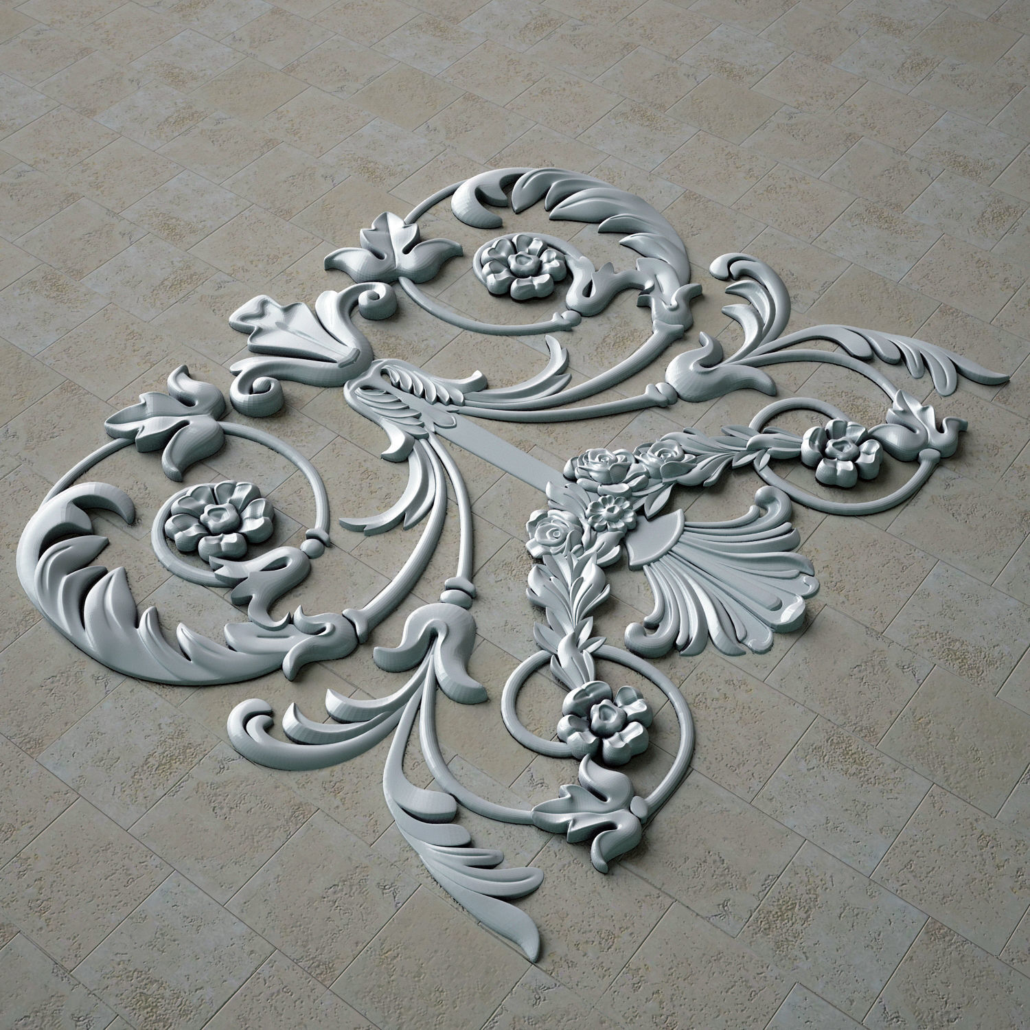 Architectural plaster ceiling carving 3D model_3