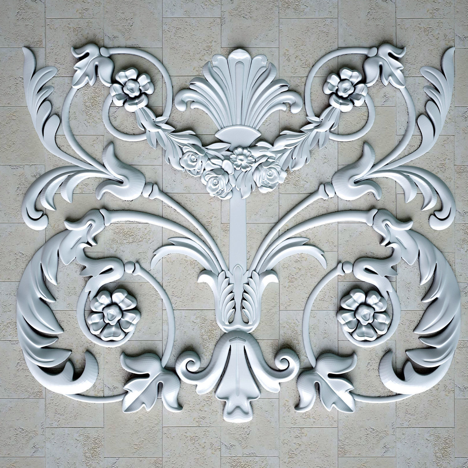 Architectural plaster ceiling carving 3D model_2