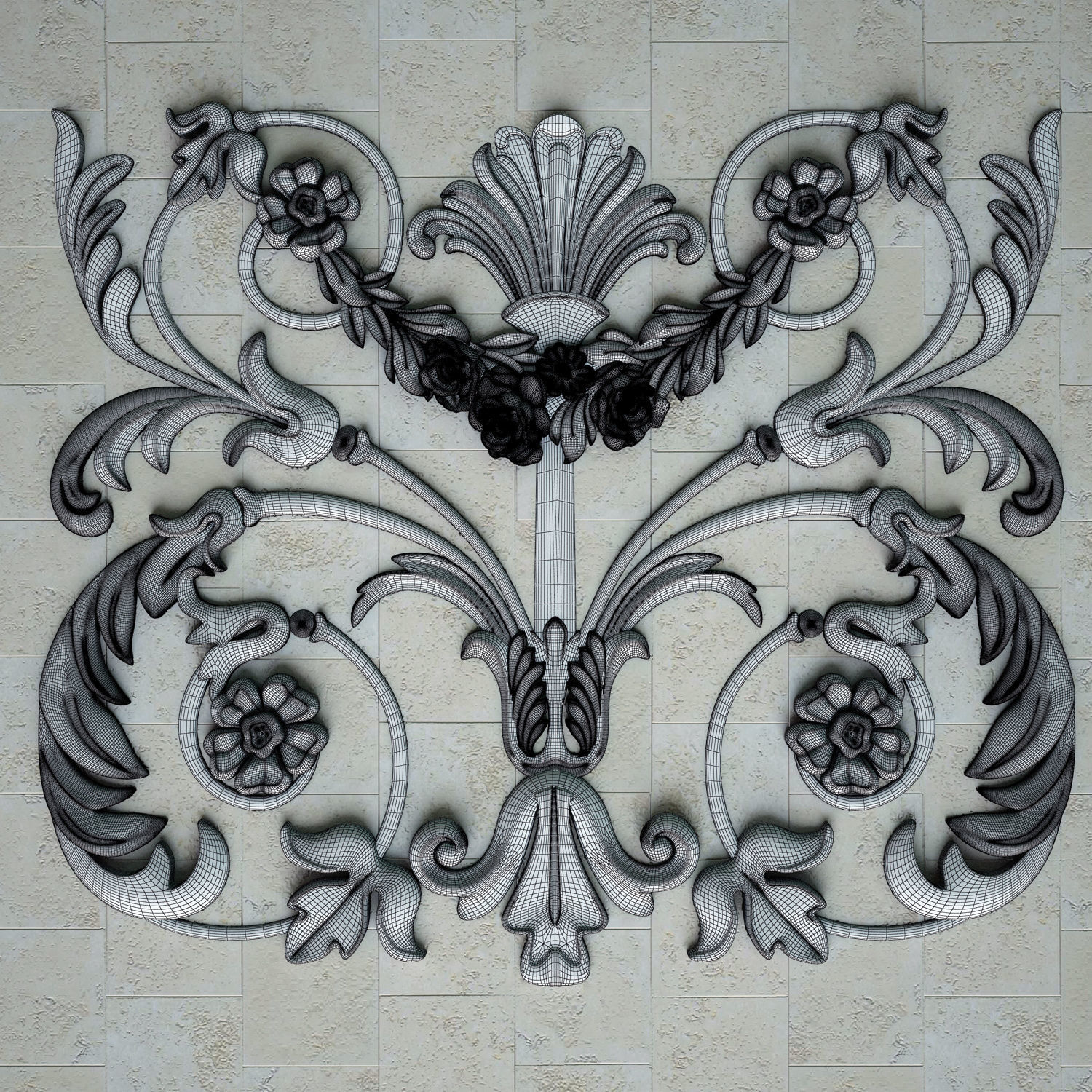 Architectural plaster ceiling carving 3D model_5