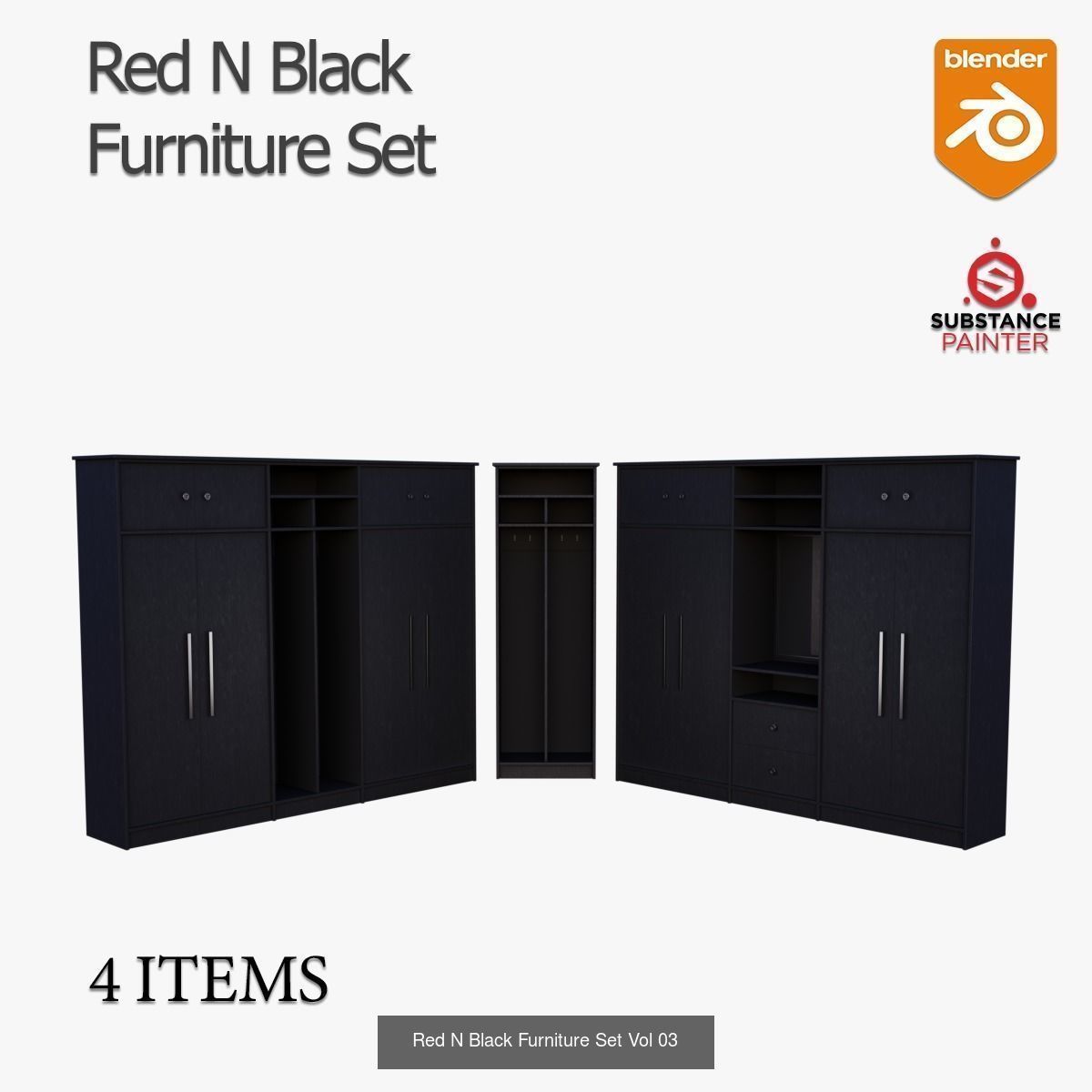 Red N Black Furniture Set 3D Model Collection_2