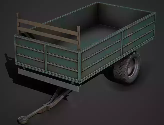 Old Tractor Trailer Low Poly Mobile Ready Low-poly 3D model