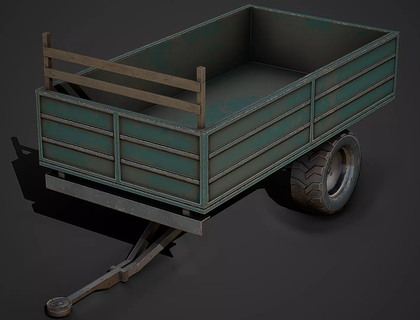 Old Tractor Trailer Low Poly Mobile Ready Low-poly 3D model_0