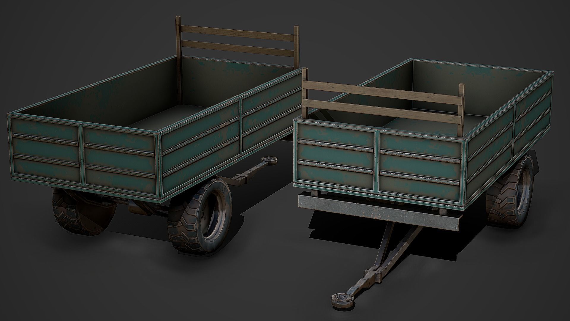 Old Tractor Trailer Low Poly Mobile Ready Low-poly 3D model_2