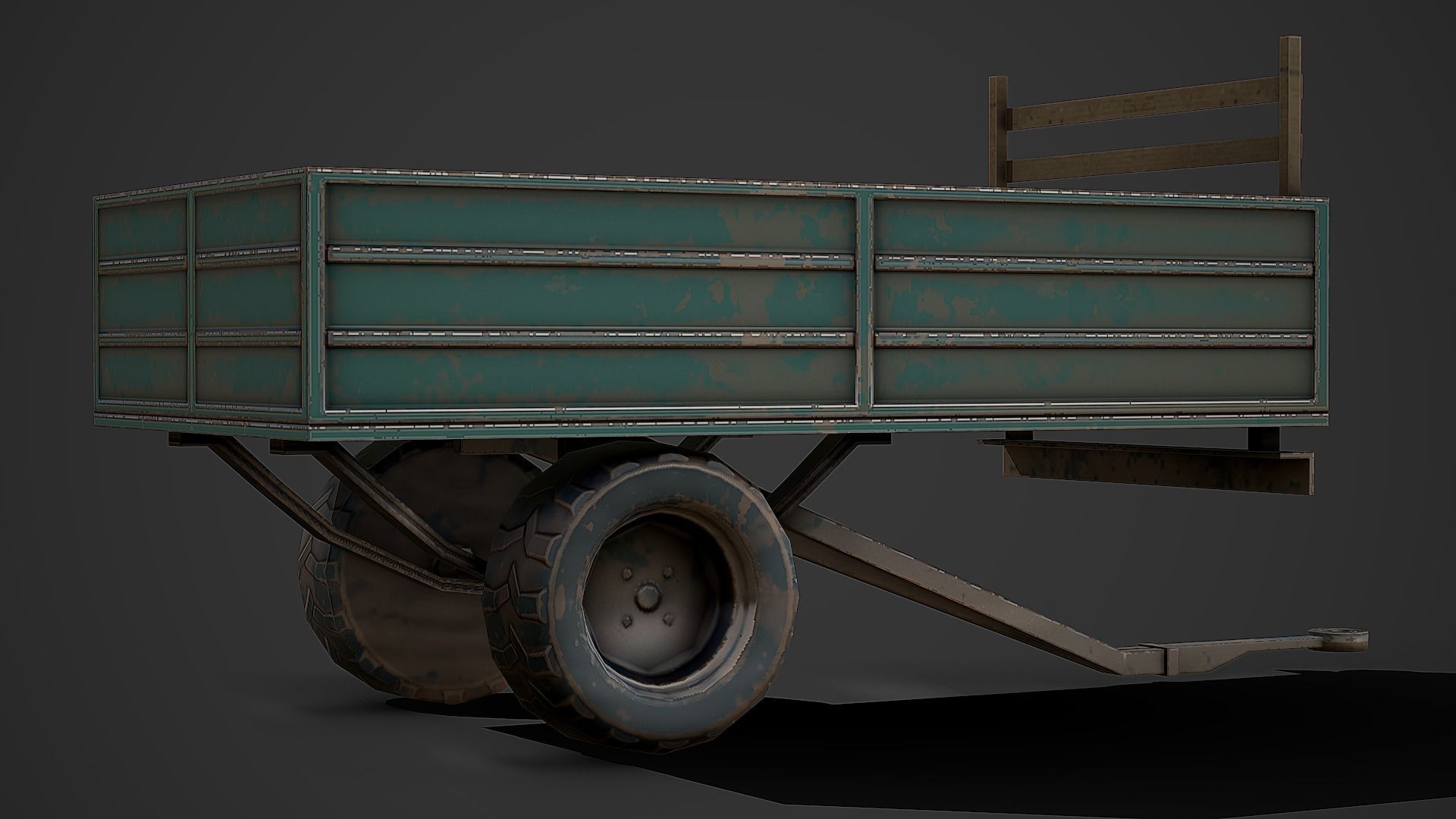 Old Tractor Trailer Low Poly Mobile Ready Low-poly 3D model_4