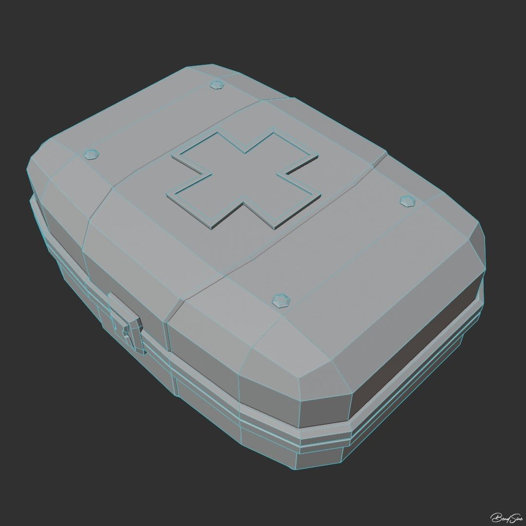 Low Poly Medkit first aid kit with cross Low-poly 3D model_7