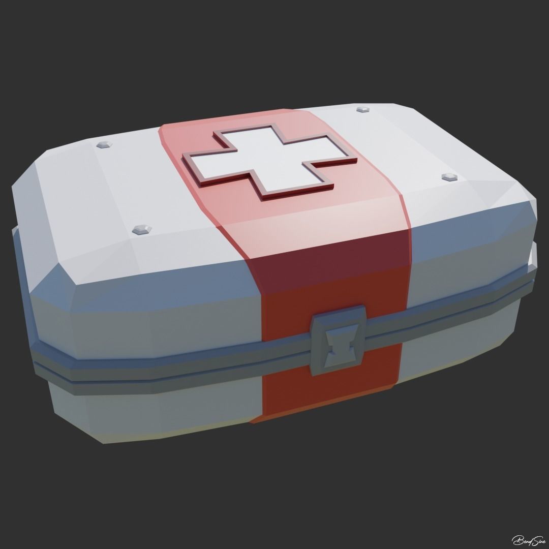 Low Poly Medkit first aid kit with cross Low-poly 3D model_4