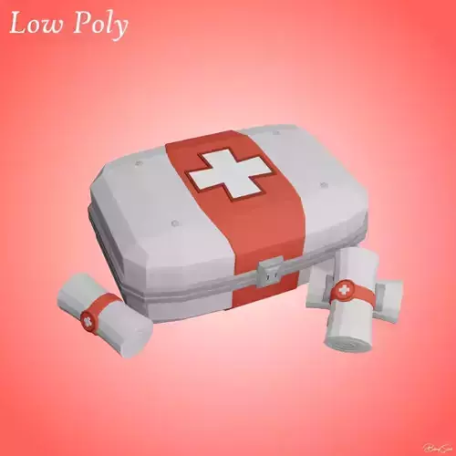 Low Poly Medkit first aid kit with cross