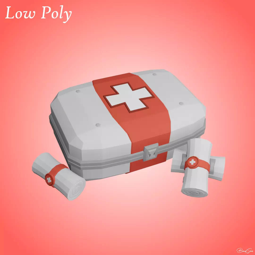 Low Poly Medkit first aid kit with cross Low-poly 3D model_0