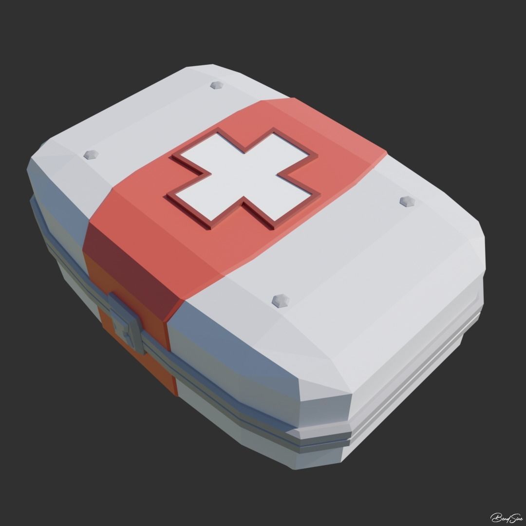Low Poly Medkit first aid kit with cross Low-poly 3D model_6
