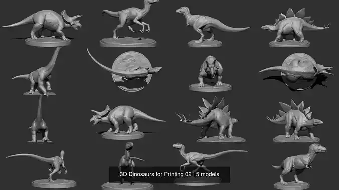 3D Dinosaurs for Printing 02 3D Model Collection