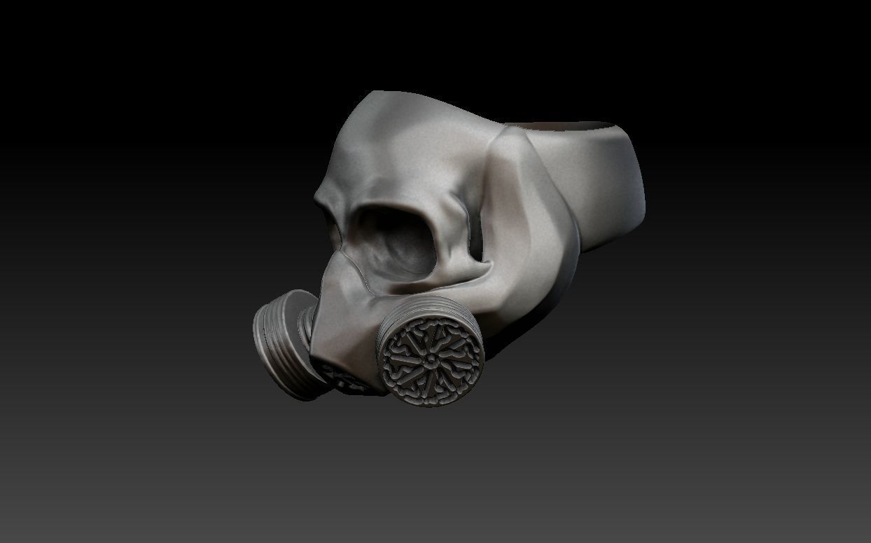 Skull in Gas Mask Ring 3D print model_1