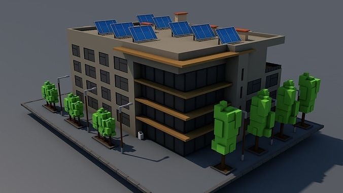 Low poly 3D model building - Urban office building Low-poly 3D model