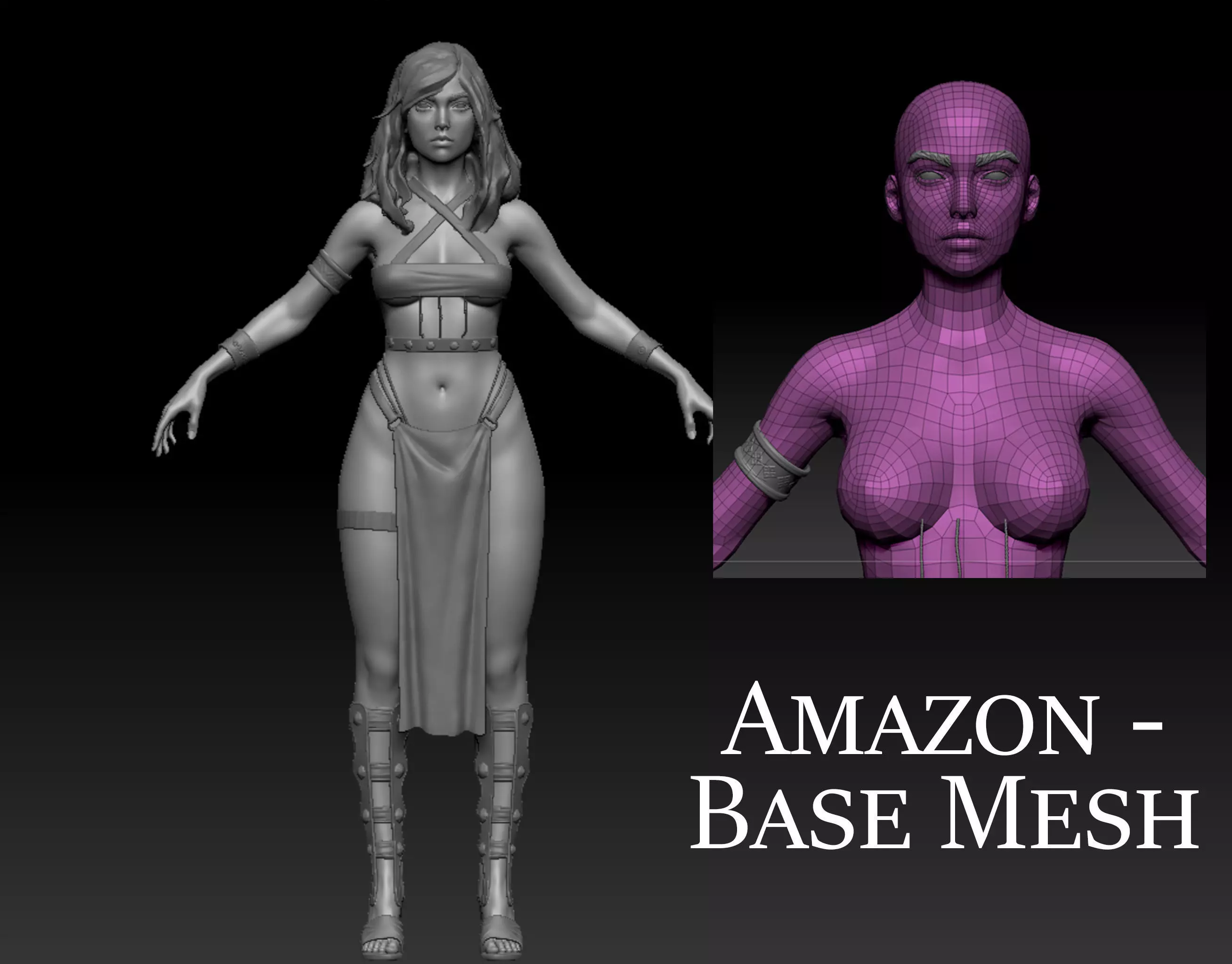 Amazon - Low poly and High poly Female base mesh 3D model_0
