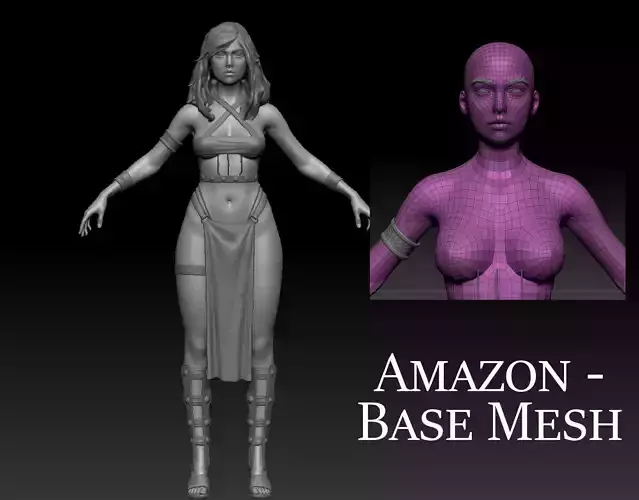 Amazon - Low poly and High poly Female base mesh 3D model Amazon - Low poly and High poly Female base mesh 3D model