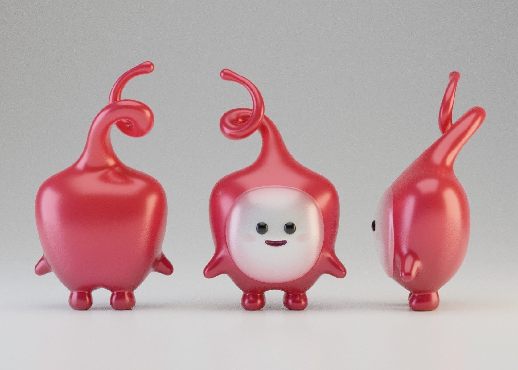 Red mini cute creature Low-poly 3D model_2