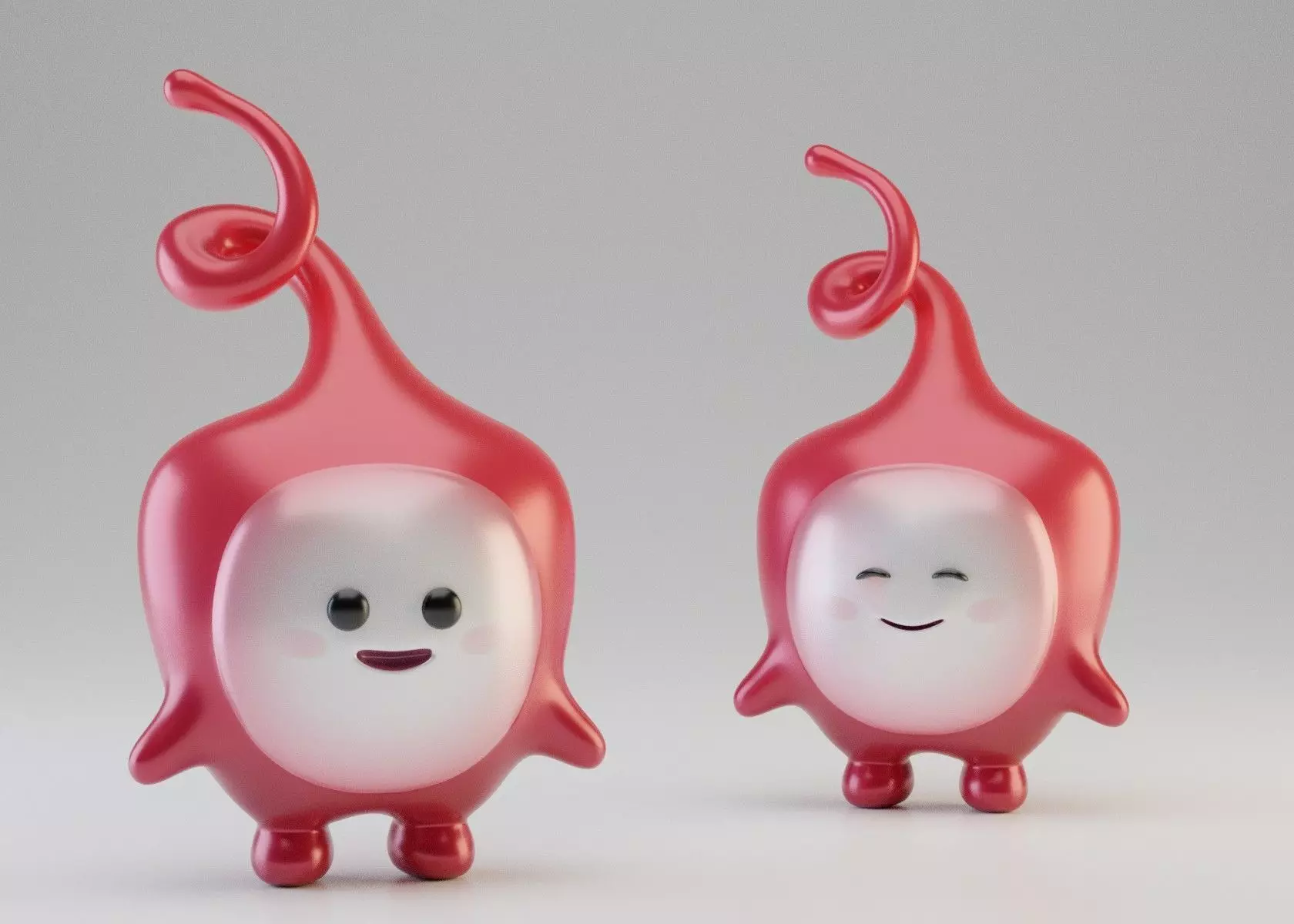 Red mini cute creature Low-poly 3D model_0