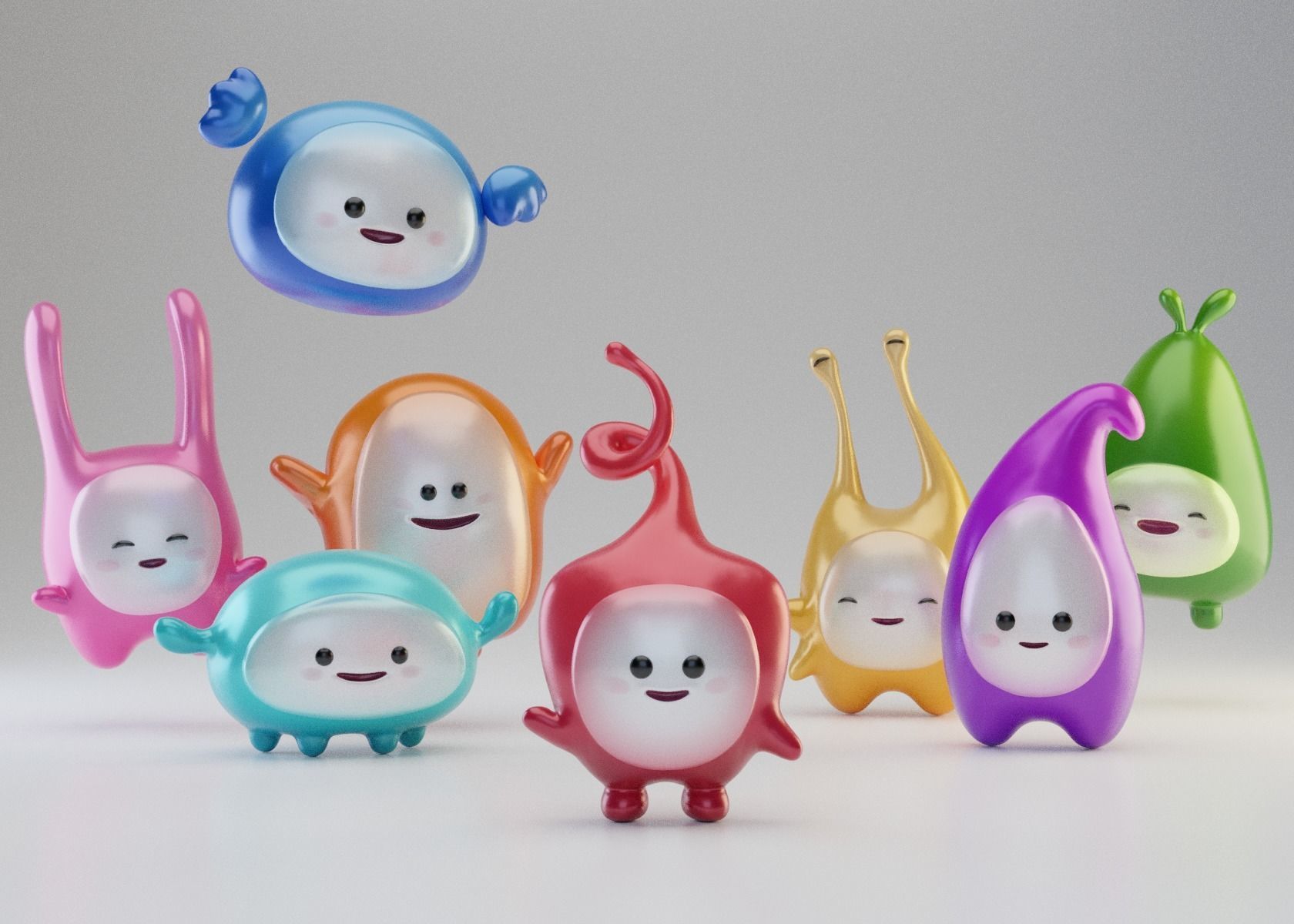 Red mini cute creature Low-poly 3D model_6