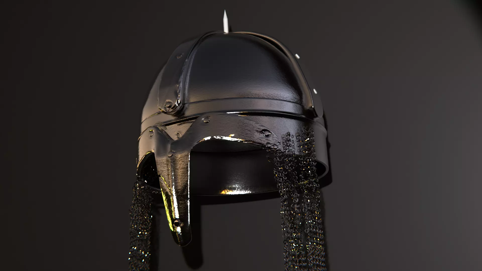 Helmet with Chain Mail rigged for cloth sim 3D model