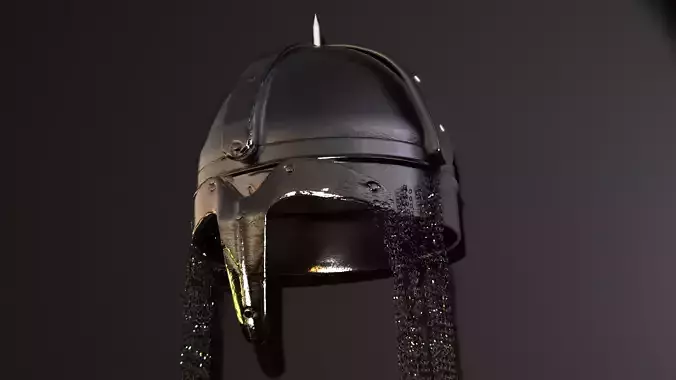 Helmet with Chain Mail rigged for cloth sim 3D model