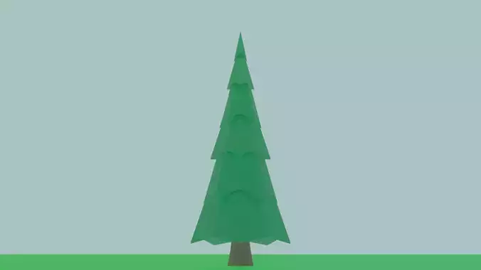 Low Poly Fir tall pine tree in middle of field Free low-poly 3D model