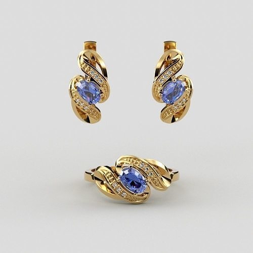 Women jewelry set ring and earrings CAD 3dm stl 3D Model Collection