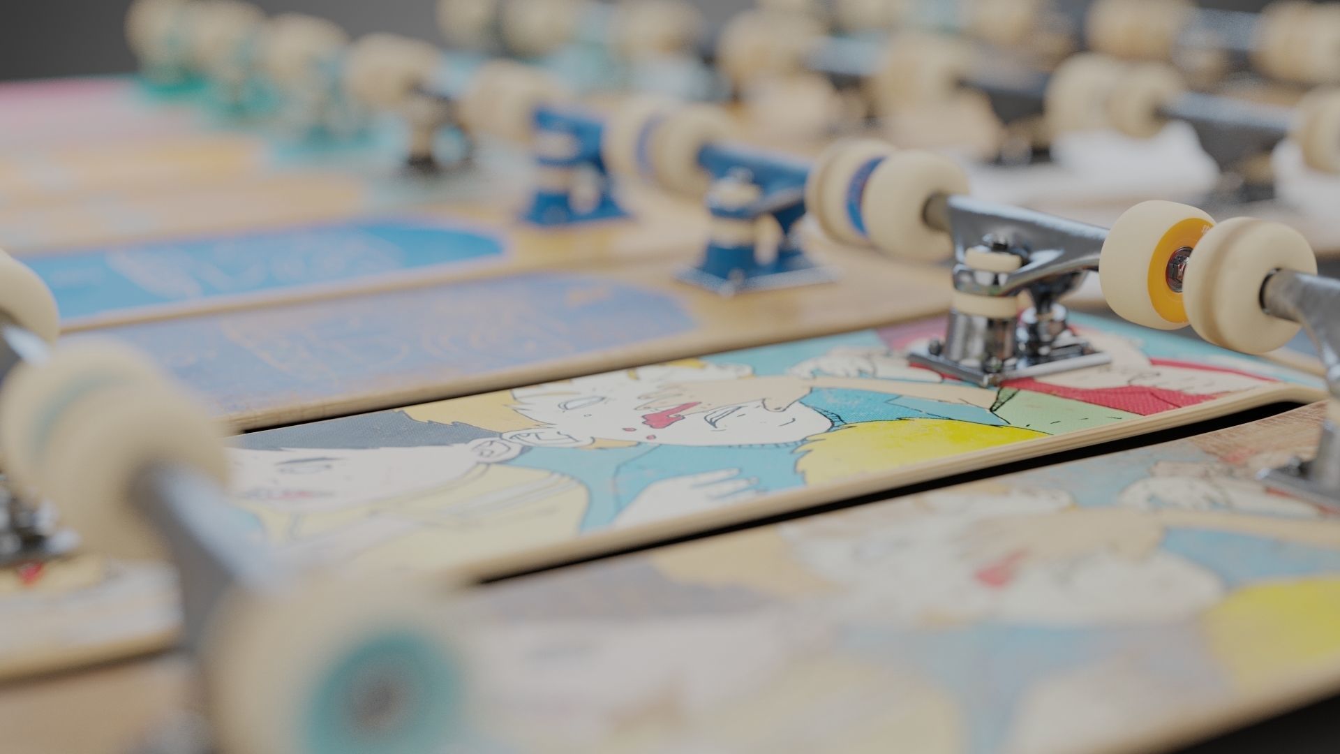 Realistic skateboard group of skateboards 3D model_3