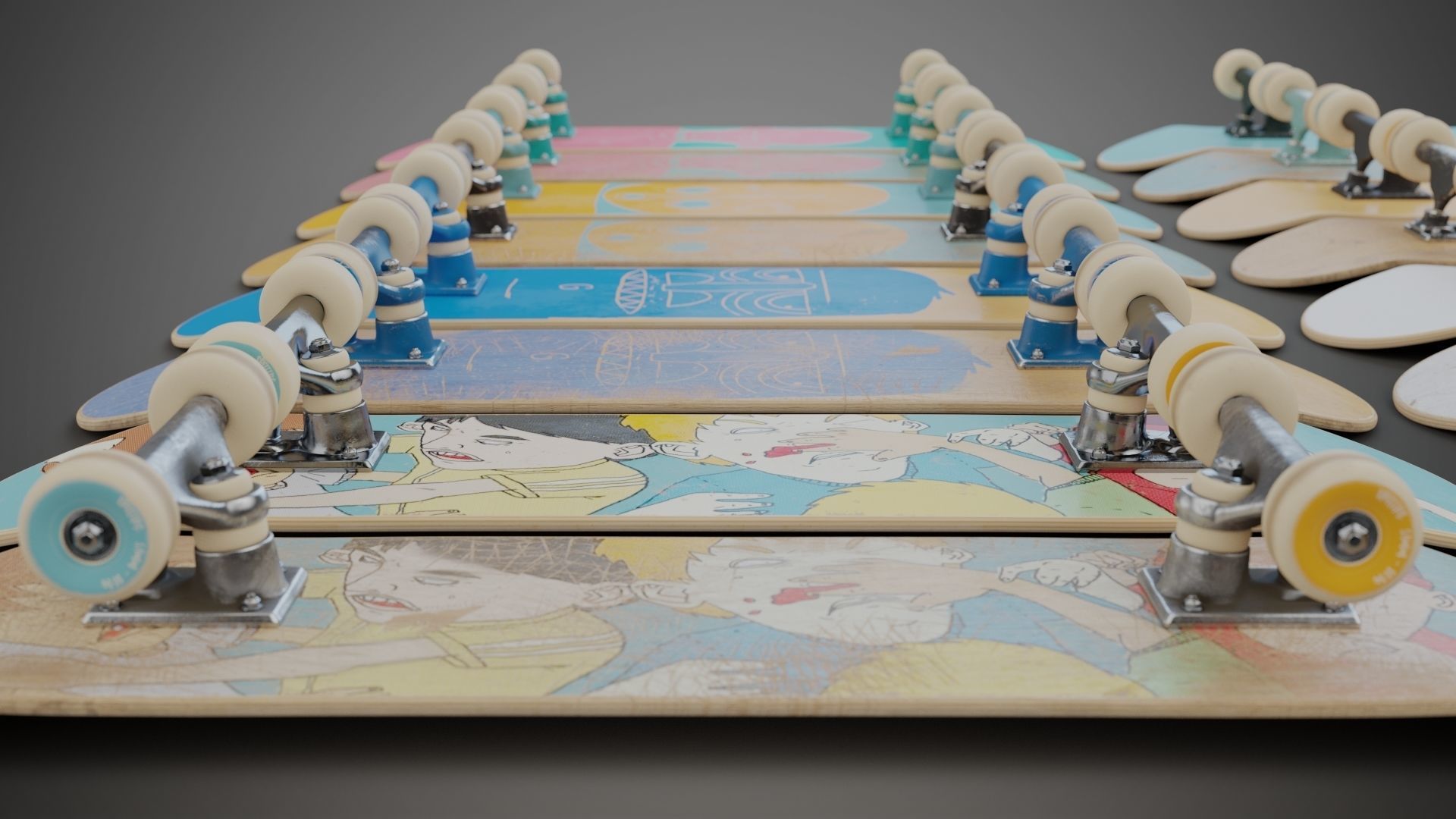 Realistic skateboard group of skateboards 3D model_14