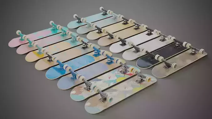 Realistic skateboard group of skateboards 3D model