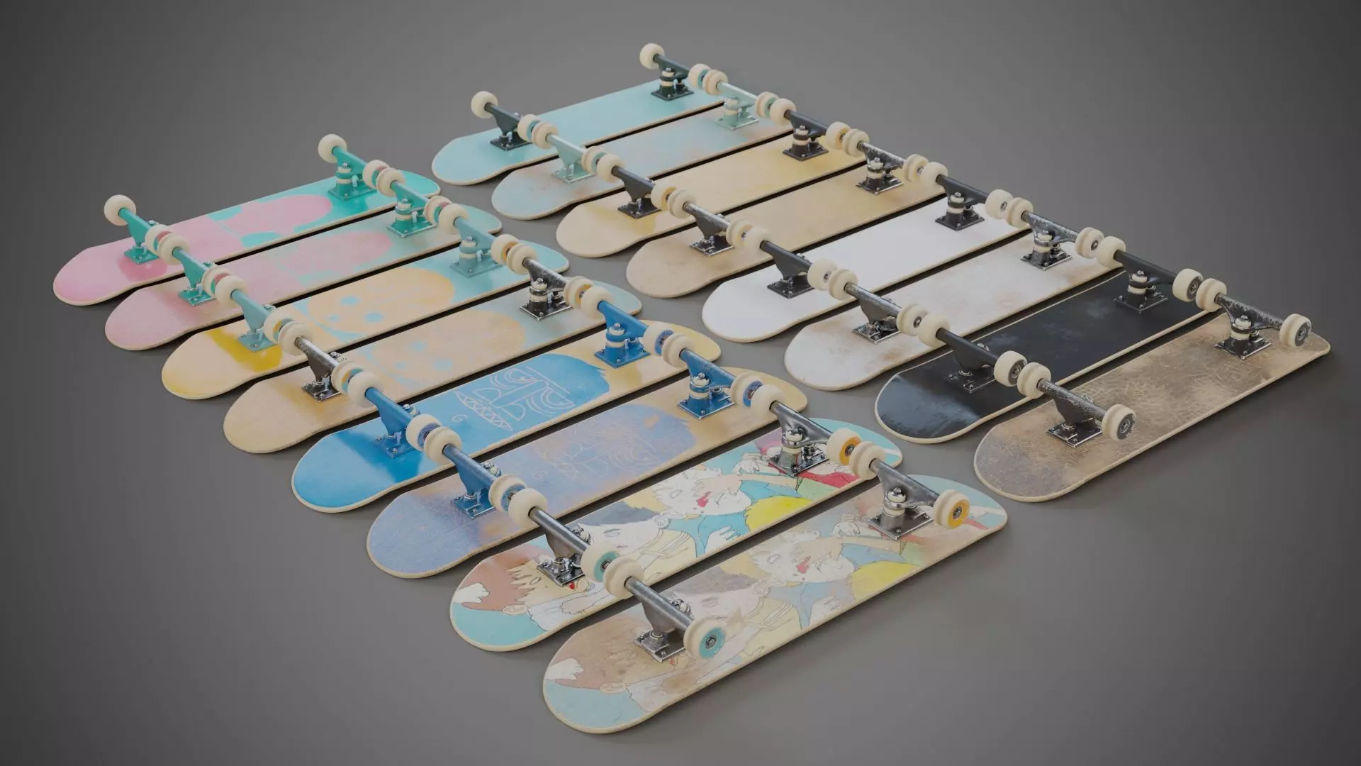 Realistic skateboard group of skateboards 3D model_0