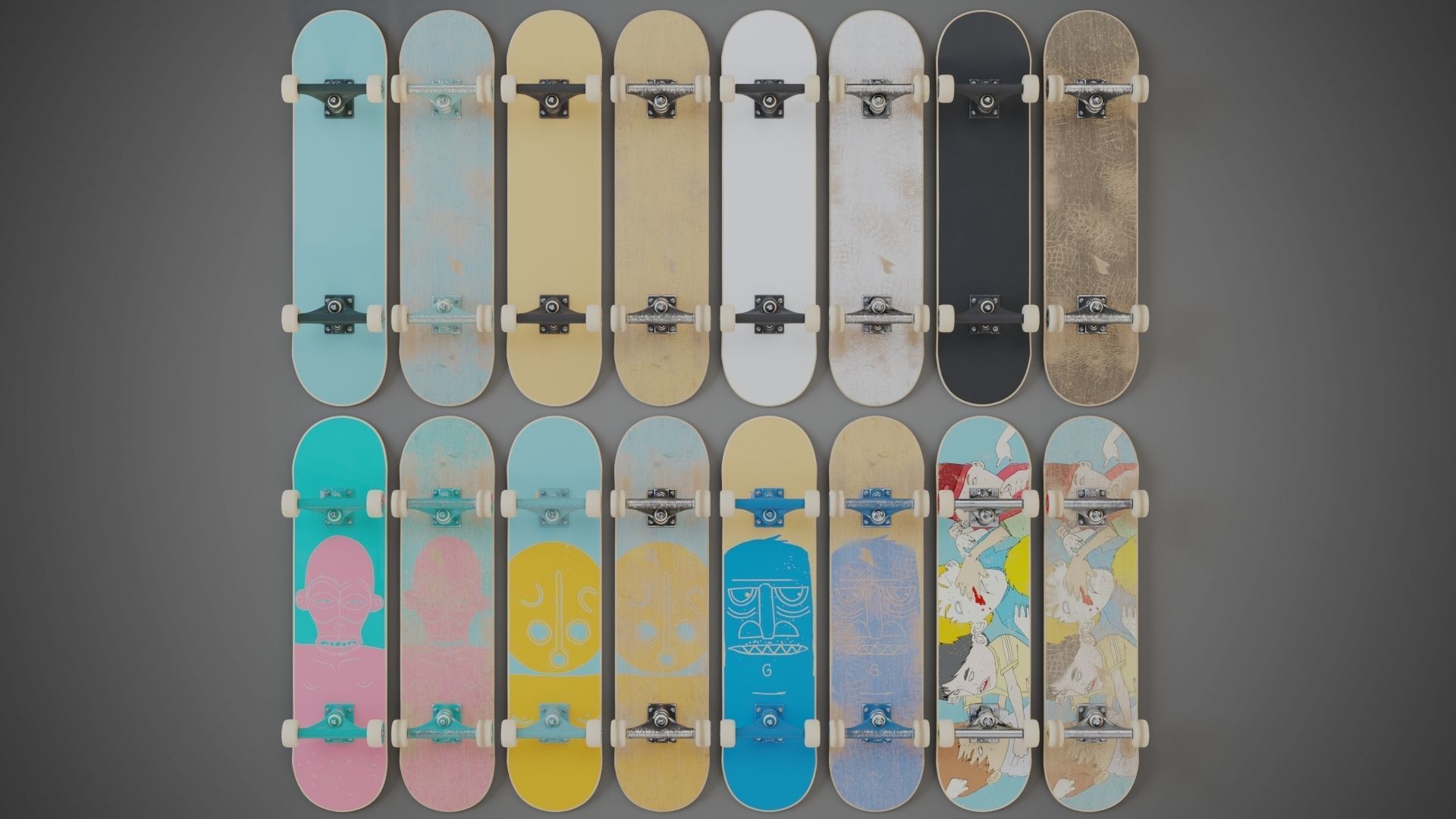 Realistic skateboard group of skateboards 3D model_2