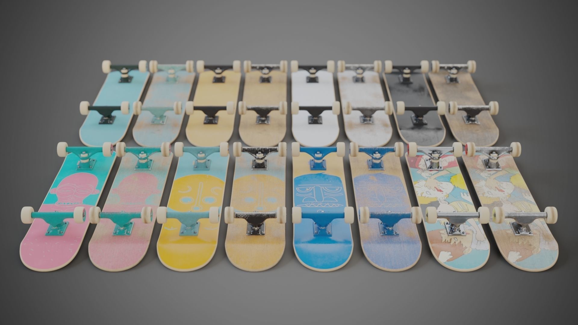 Realistic skateboard group of skateboards 3D model_1