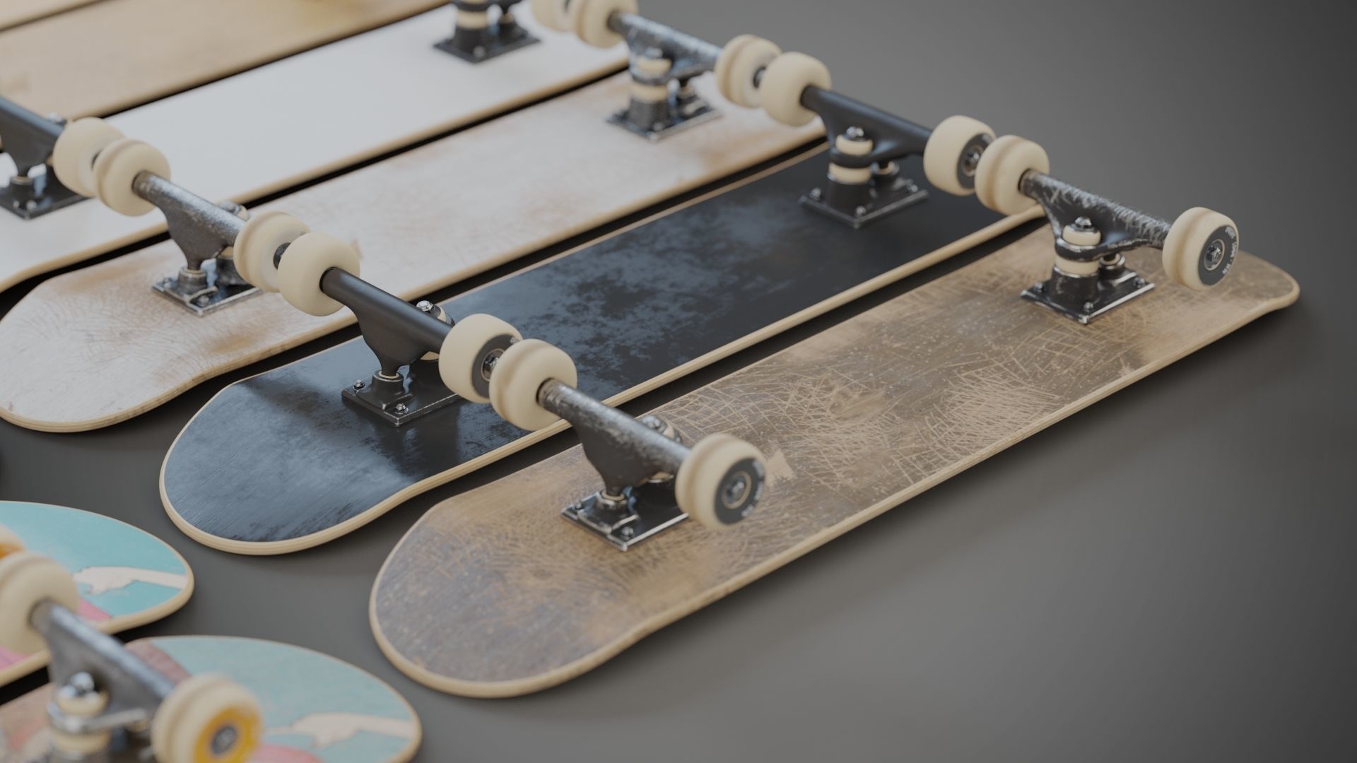 Realistic skateboard group of skateboards 3D model_4