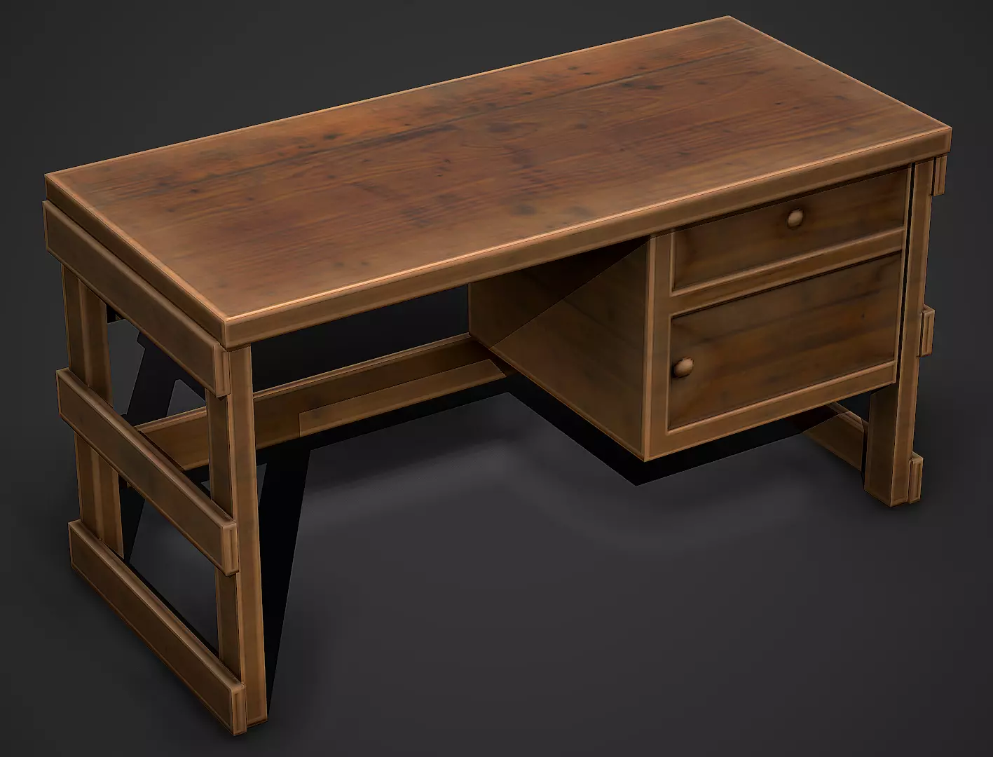 Old Wooden Table 01 Low Poly Mobile Ready Low-poly 3D model_0