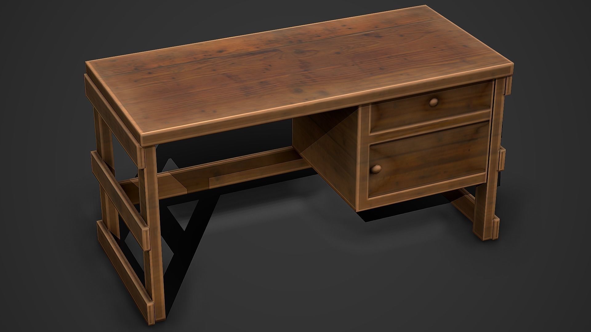 Old Wooden Table 01 Low Poly Mobile Ready Low-poly 3D model_1