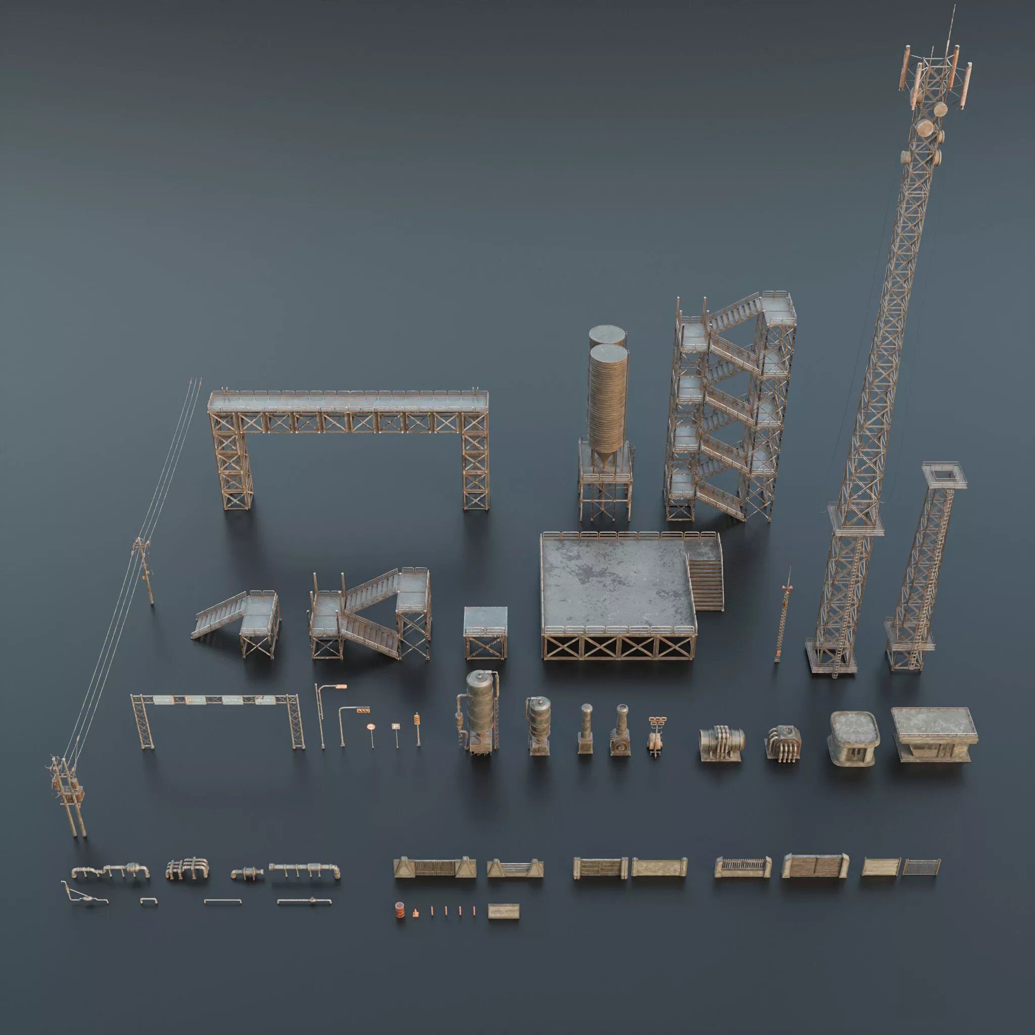 INDUSTRIAL SCIFI PROPS PACK - 47 OBJECT Low-poly 3D model