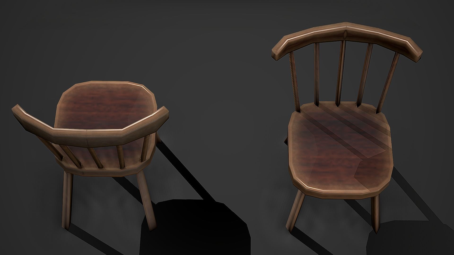 Old Wooden Chair 01 Low Poly Mobile Ready Low-poly 3D model_3