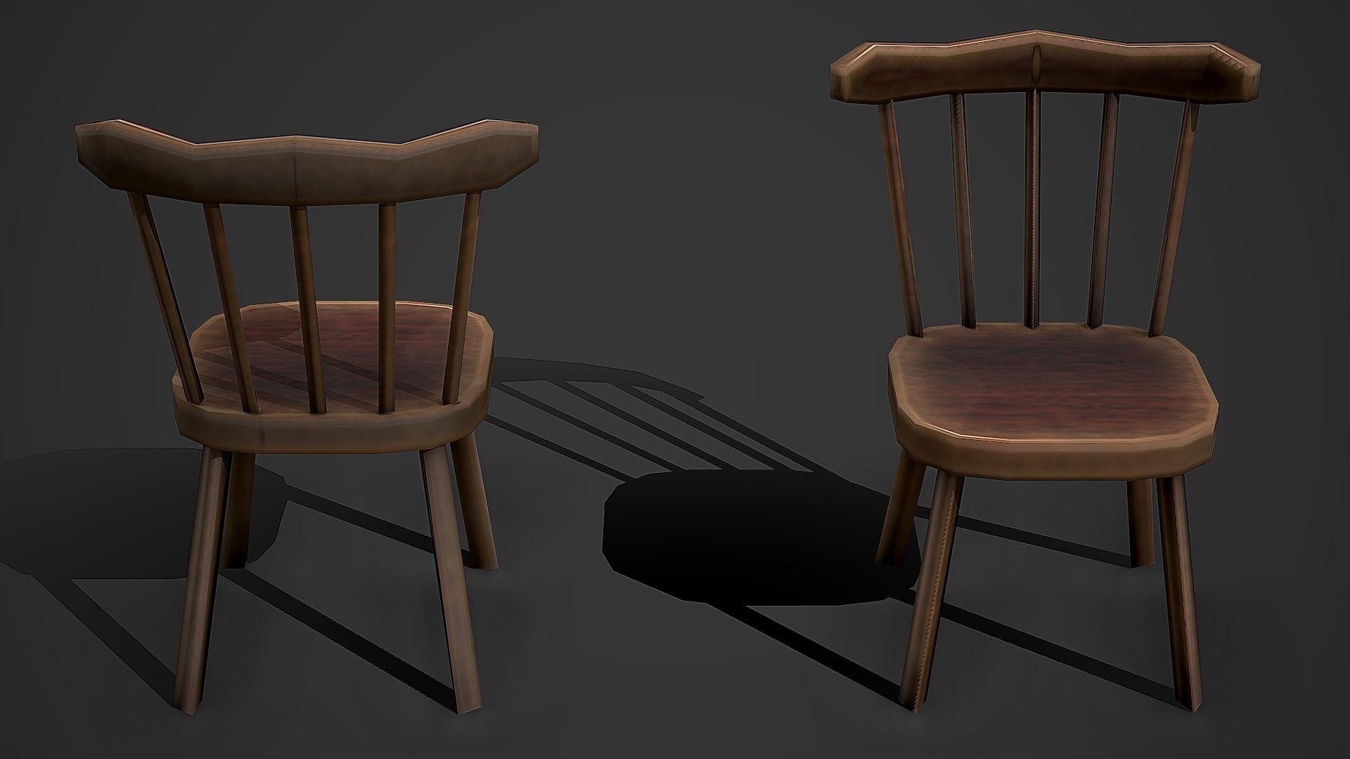 Old Wooden Chair 01 Low Poly Mobile Ready Low-poly 3D model_2