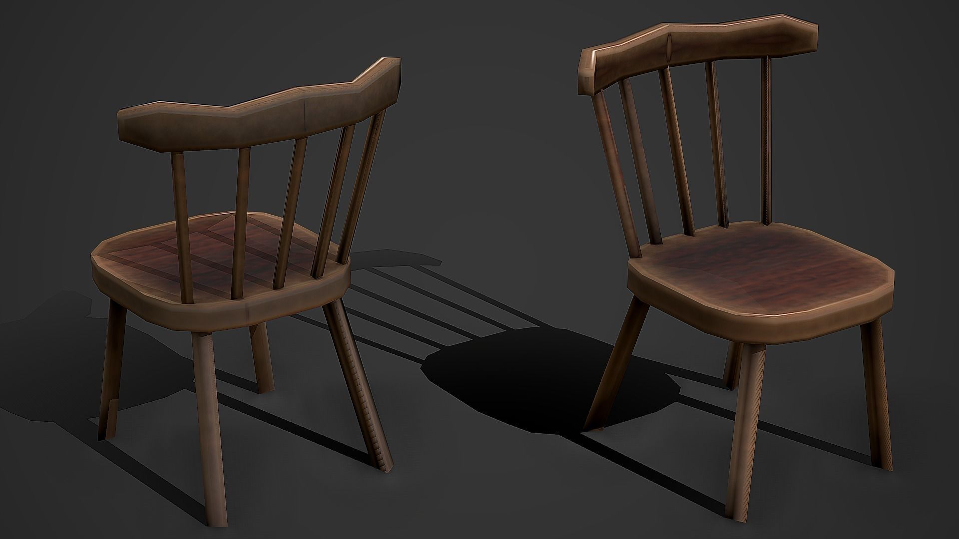 Old Wooden Chair 01 Low Poly Mobile Ready Low-poly 3D model_1
