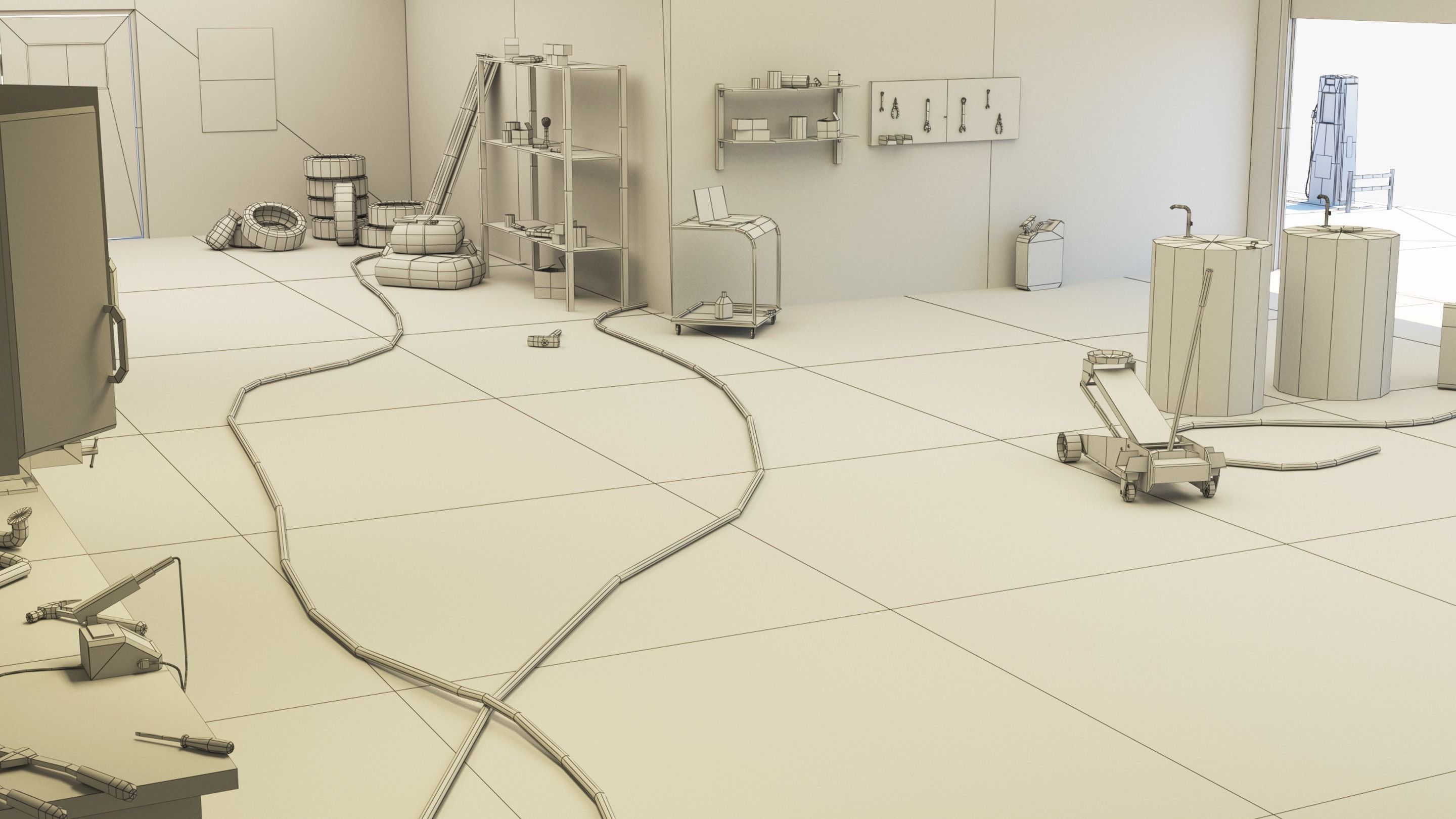 Car Repair Workshop Low-poly 3D model_11