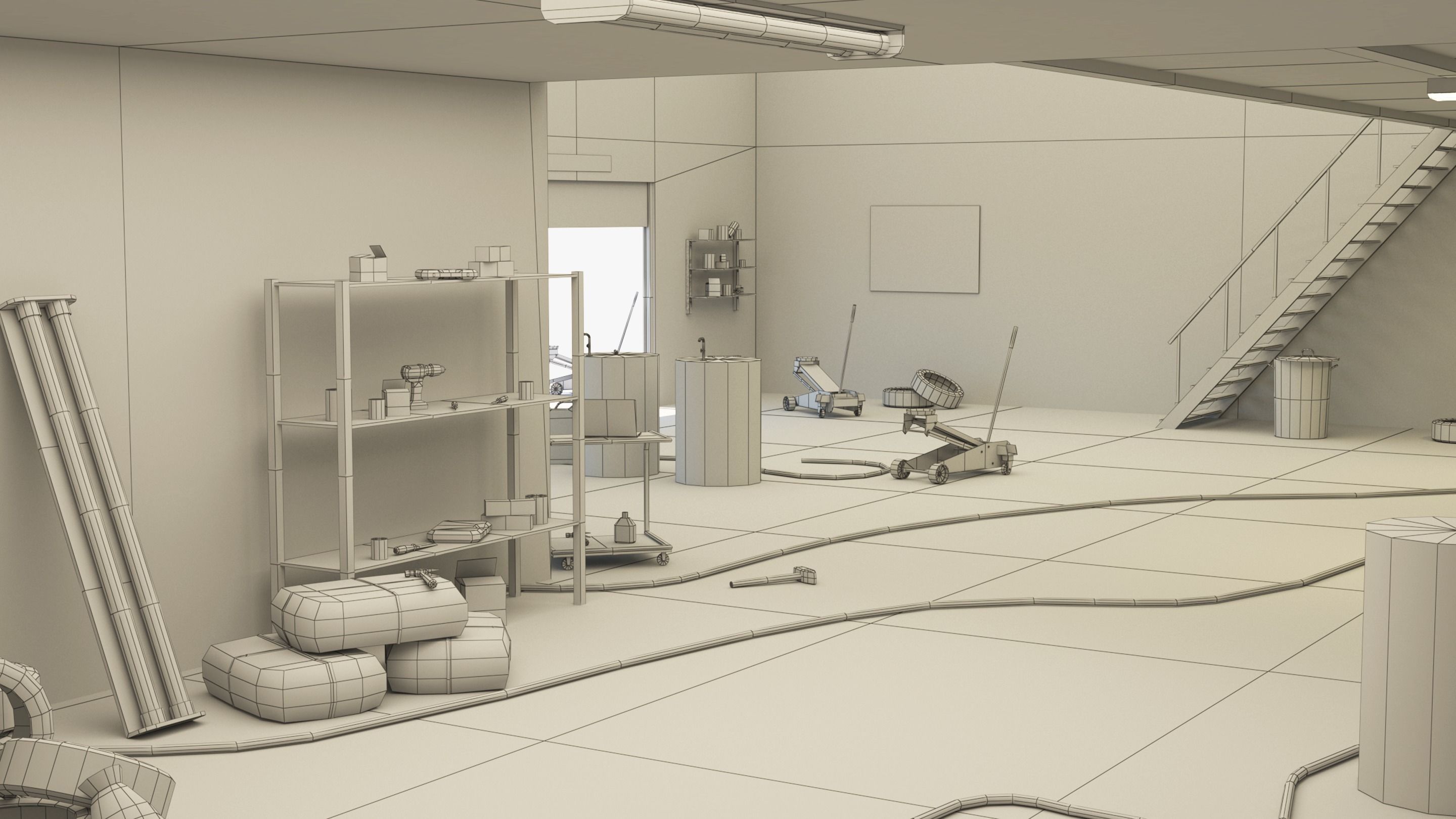 Car Repair Workshop Low-poly 3D model_7