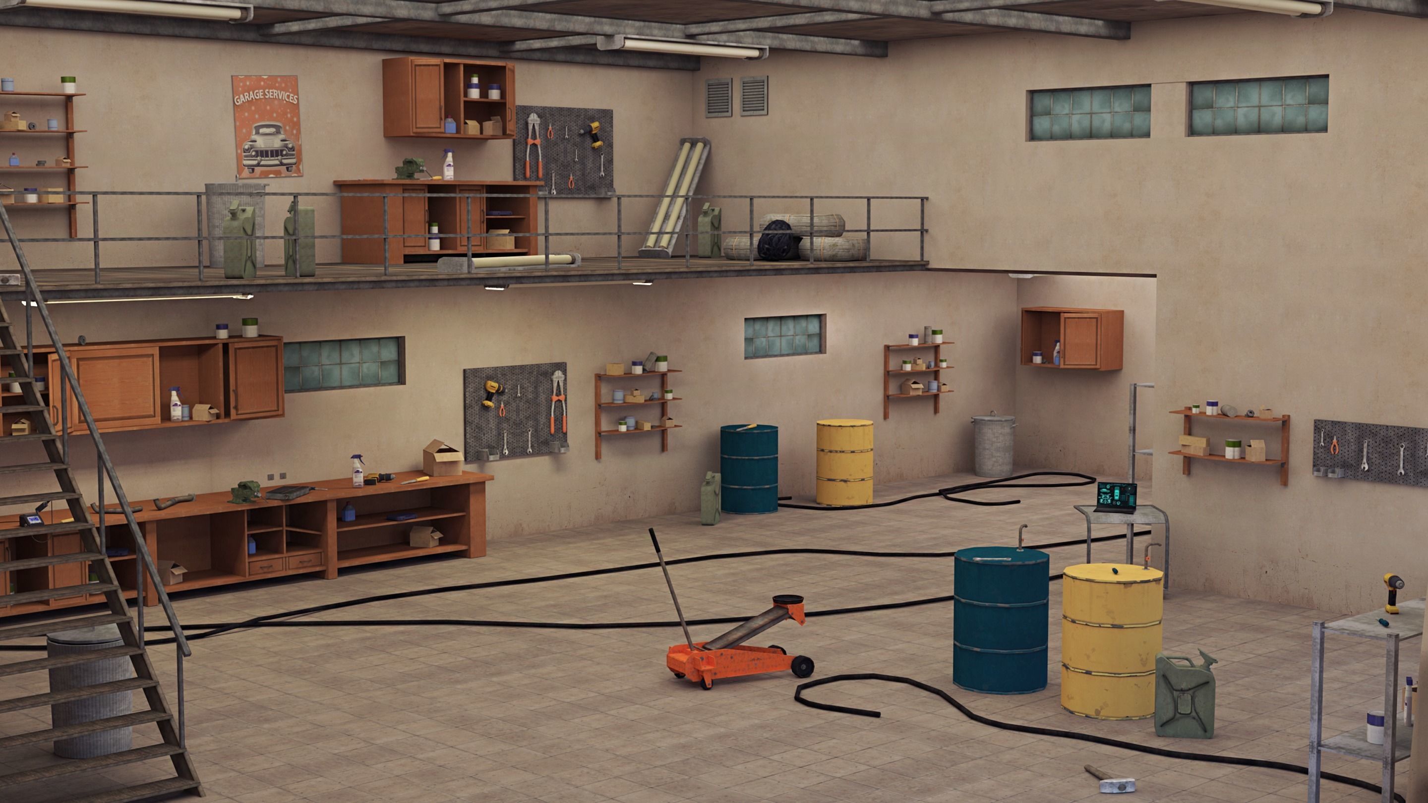 Car Repair Workshop Low-poly 3D model_2