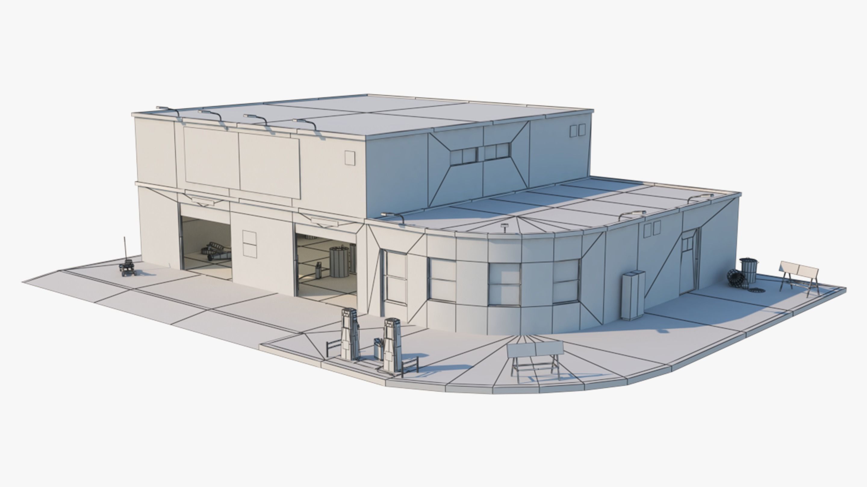 Car Repair Workshop Low-poly 3D model_1