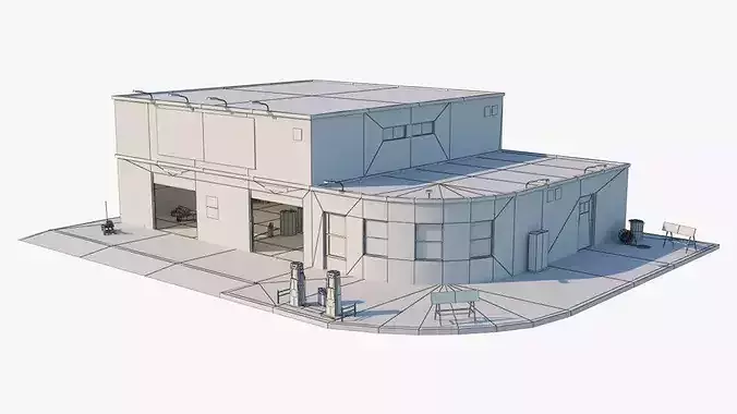 Car Repair Workshop Low-poly 3D model 2
