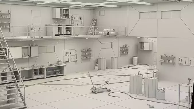 Car Repair Workshop Low-poly 3D model 4