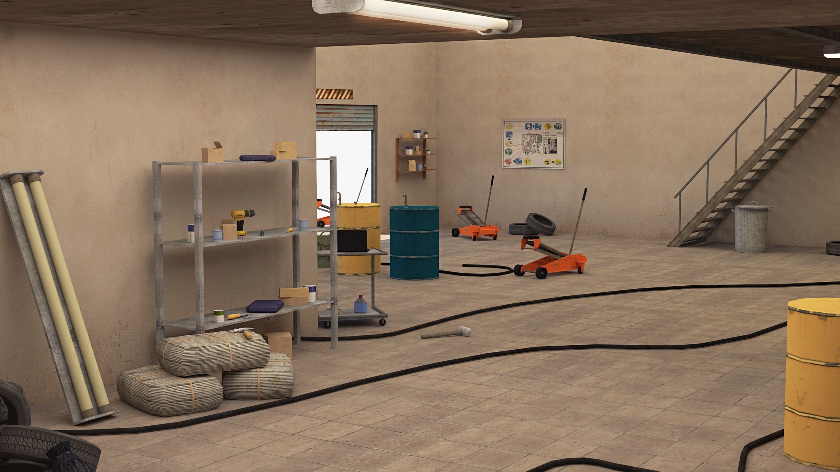 Car Repair Workshop Low-poly 3D model_6